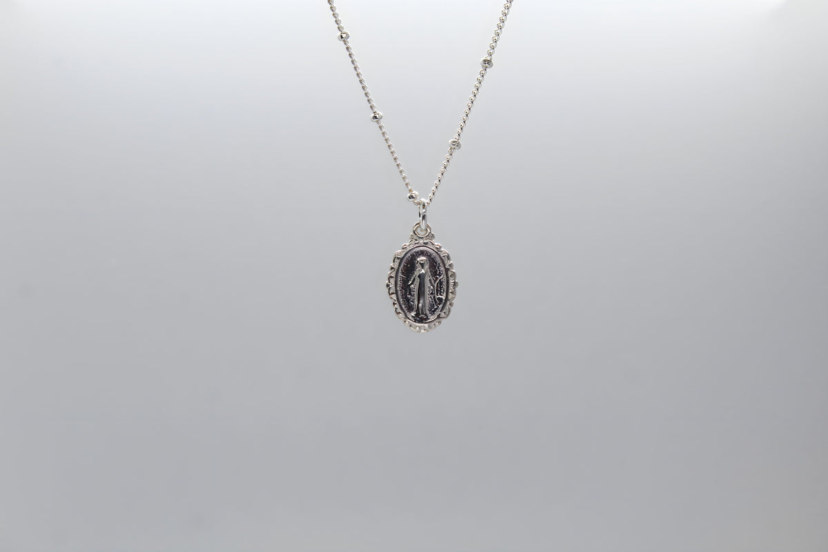 Intricate Miraculous Medal Necklace - Sterling Silver