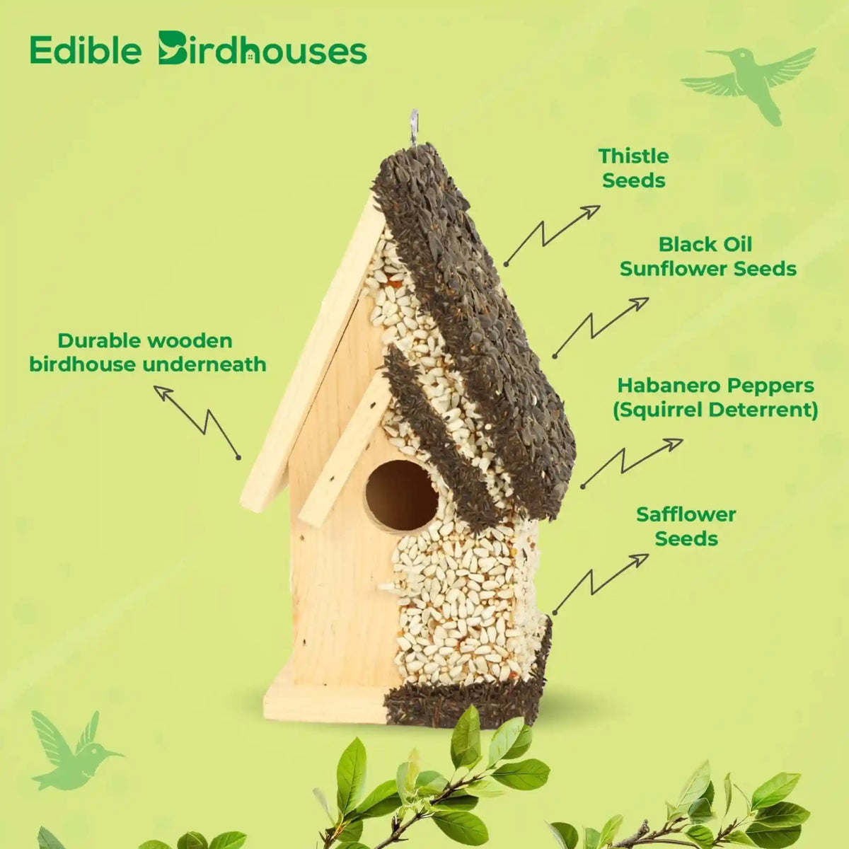 Handmade Edible Birdhouse - Light Roof, Tall Birdhouse Covered in Bird Seeds