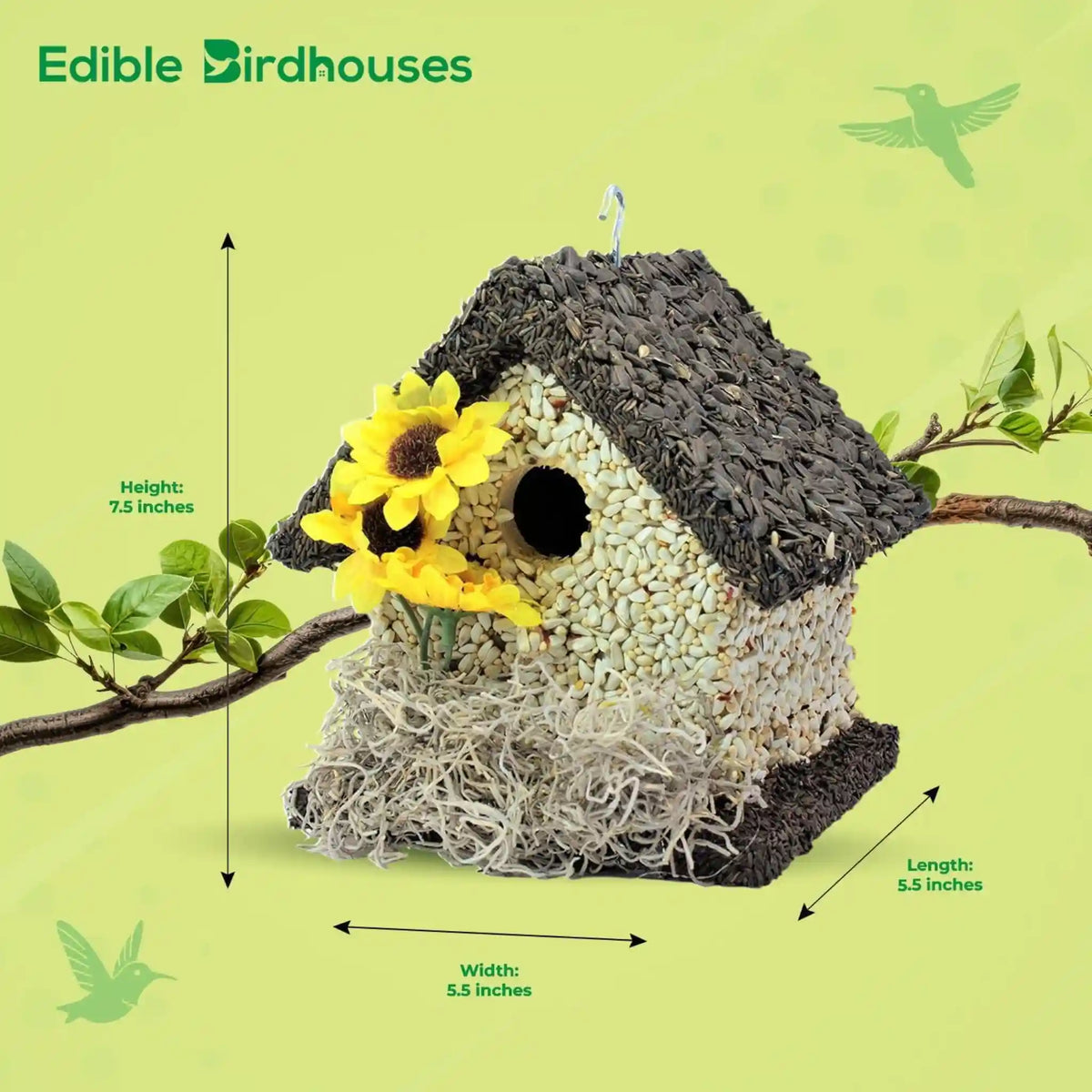 Handmade Edible Birdhouse - Dark Roof, Short Birdhouse Covered in Bird Seeds