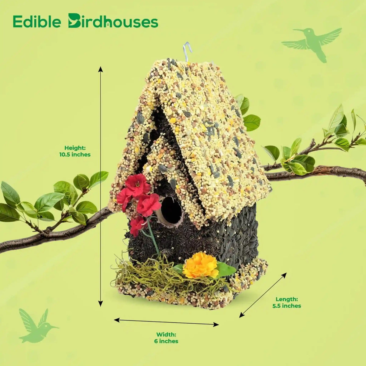 Handmade Edible Birdhouse - Light Roof, Tall Birdhouse Covered in Bird Seeds