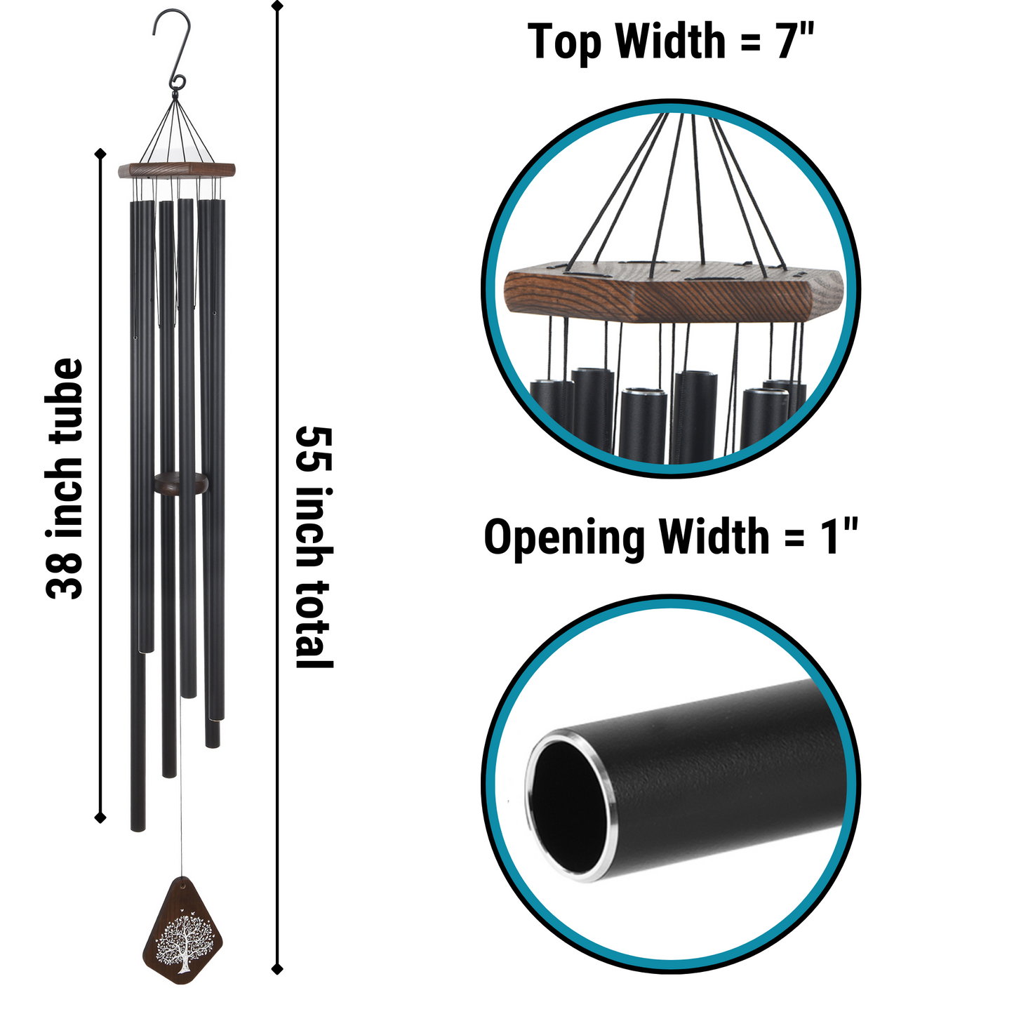 55" Serenity Large Deep Tone Memorial Wind Chime Church Bells - Listen to the wind and think of me, In your heart I'll always be