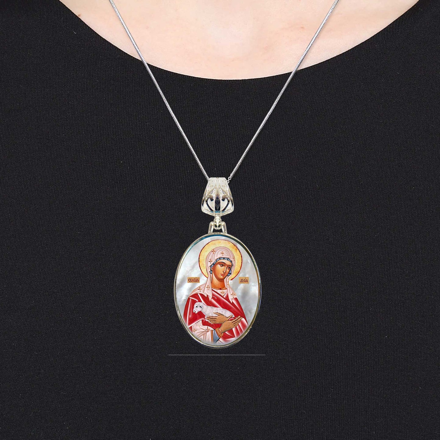 Icon of The Virgin Mary - Silver Plated Mother of Pearl Necklace