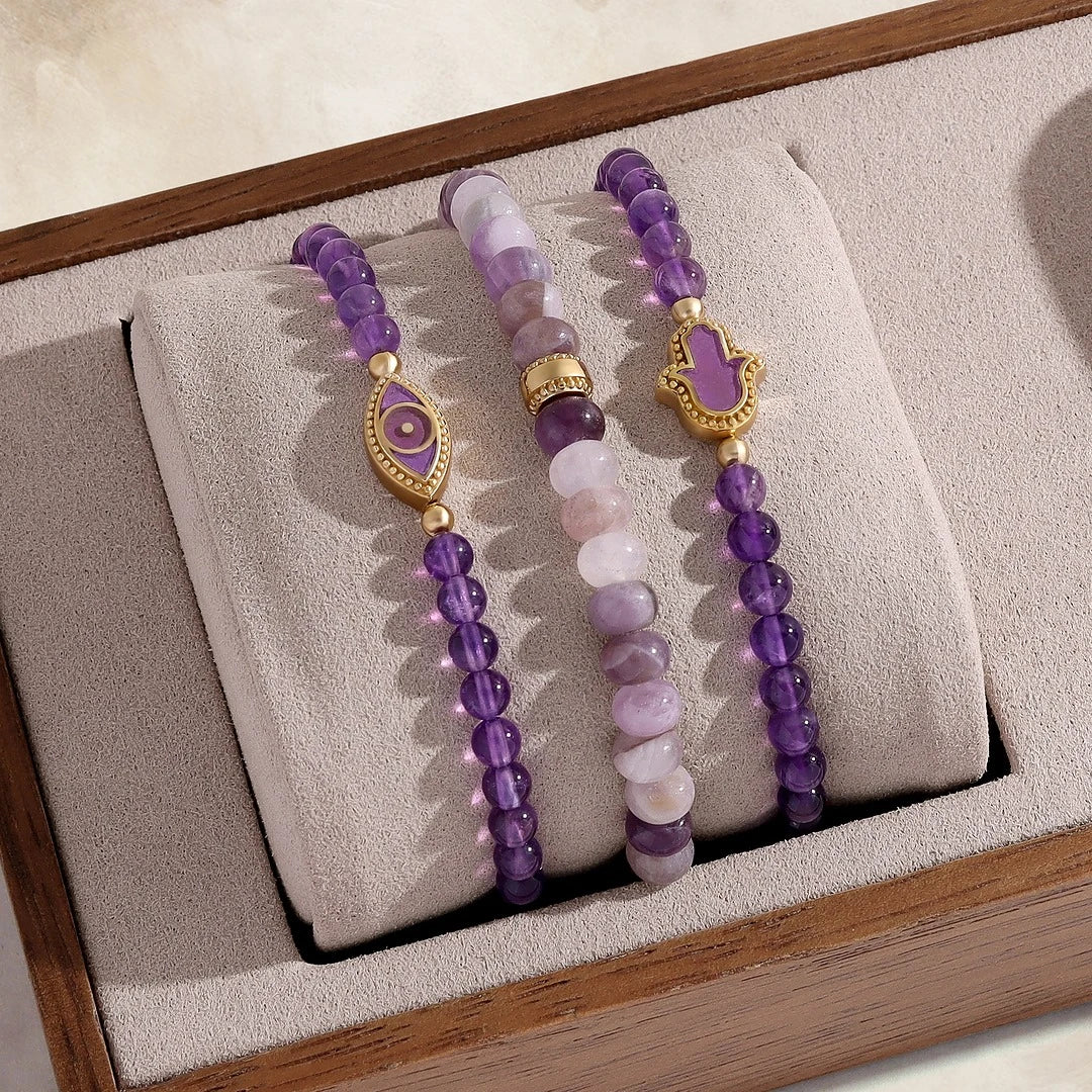 Guiding Light Amethyst Hamsa Gold Bracelet