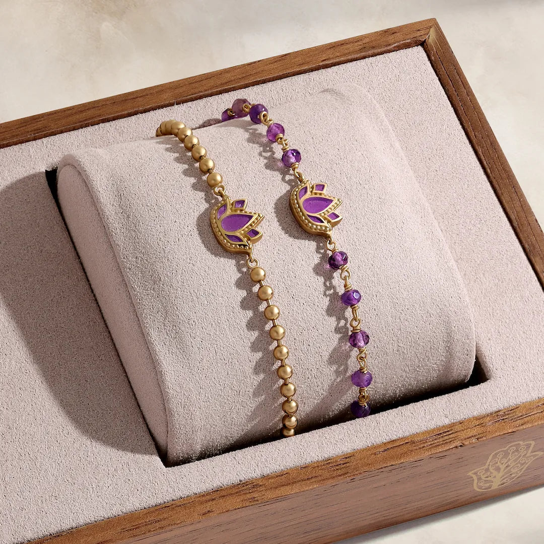 Radiant Calm Amethyst Lotus Gold Bracelet