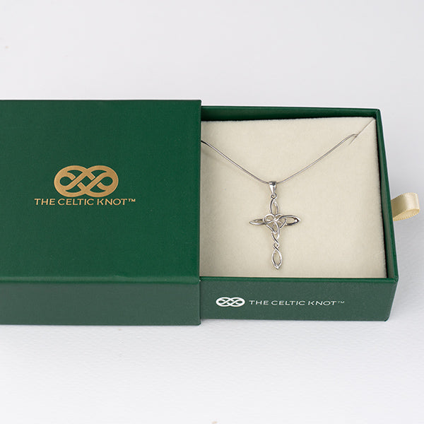 Celtic Heart™ 18K White Gold Cross Pendant