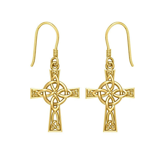The Celtic Four Point Knot Cross Solid Gold Earrings