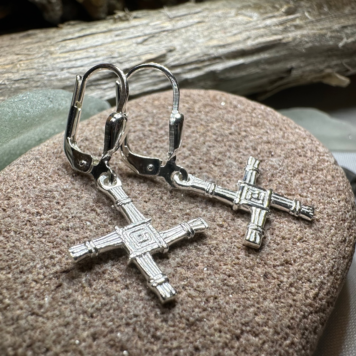 Saint Brigid's Cross Leverback Earrings - Made in Ireland - Sterling Silver