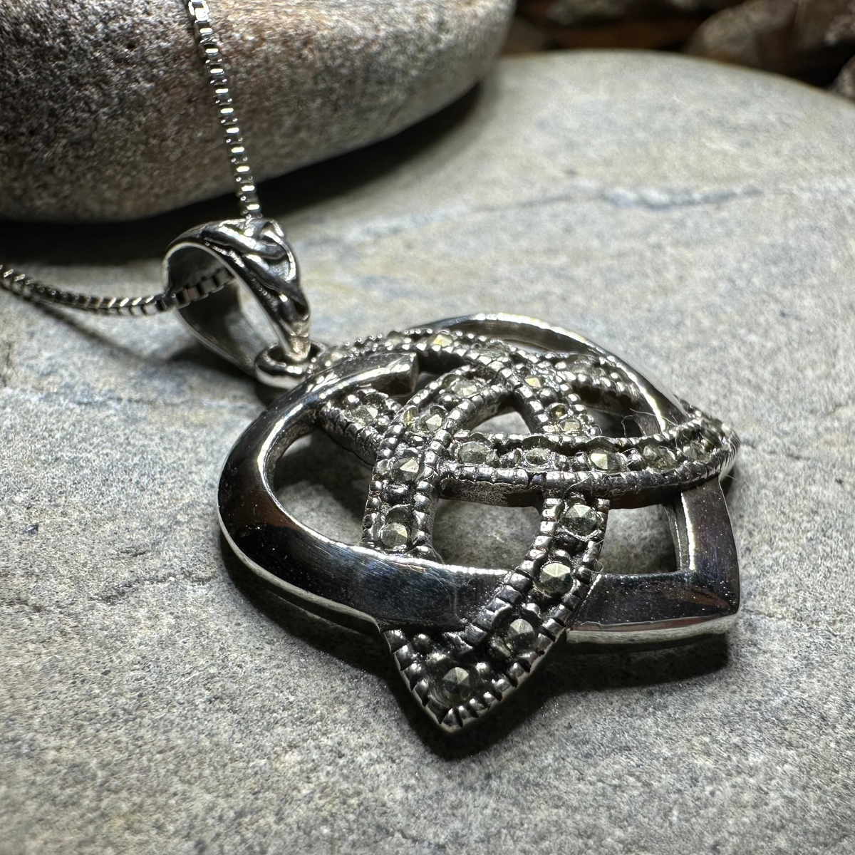 Celtic Love Knot Necklace in Sterling Silver with Marcasites