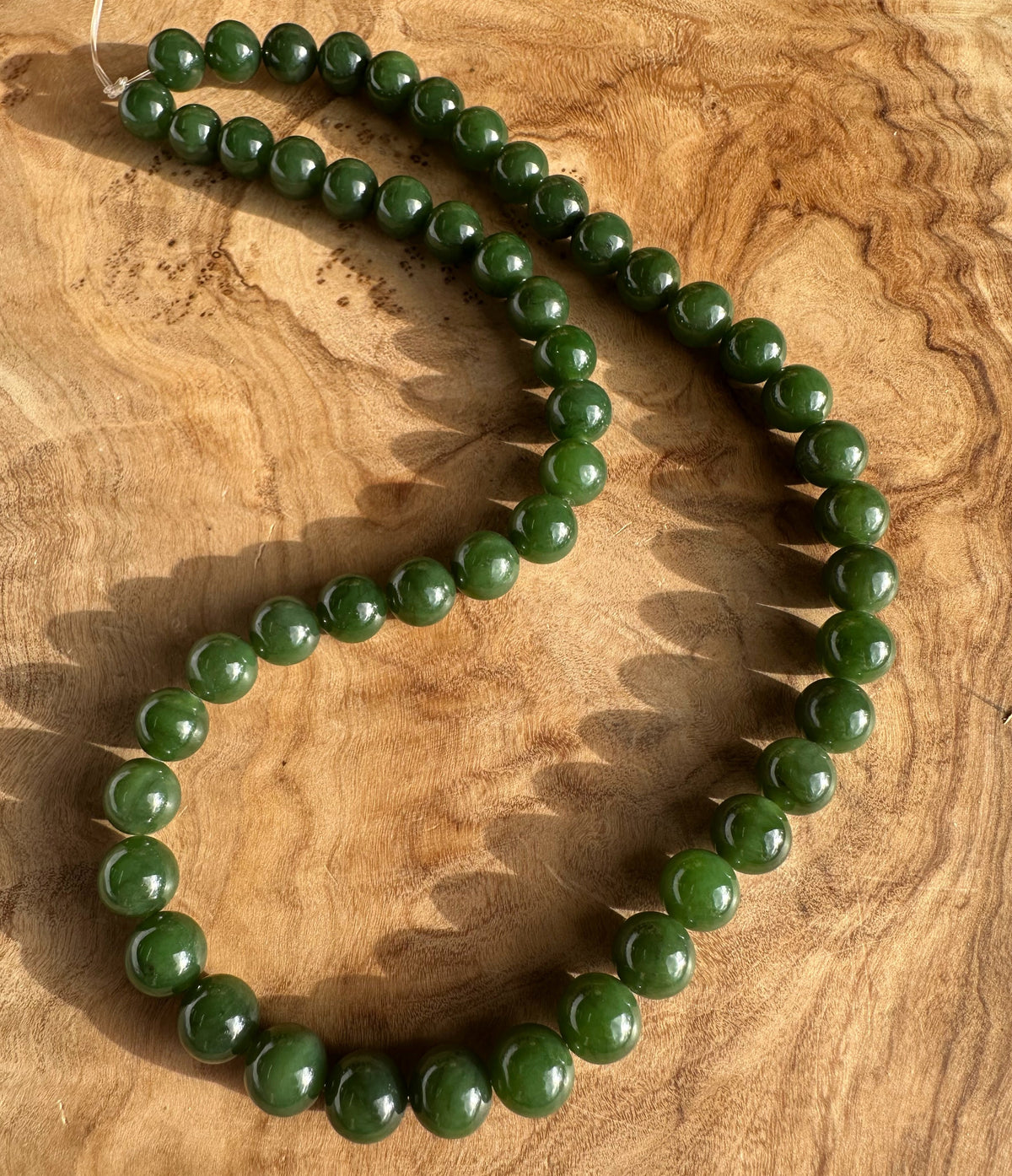 8mm Dark Green Canadian Unstrung Nephrite Jade Beads, 16"Strand