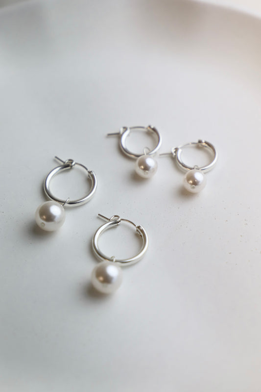 Audrey Pearl Hoop Earrings - Sterling Silver