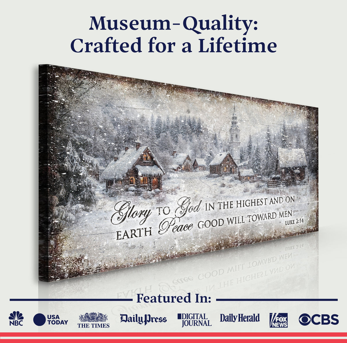 Vintage Christmas Village Wall Art - And on Earth, Peace, Good Will Toward Men - Luke 2:14