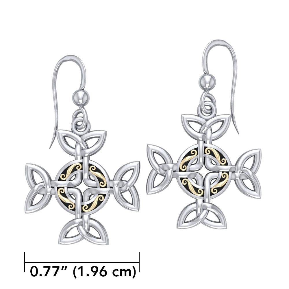 Celtic Knotwork Cross Earrings - Sterling Silver with 18k Gold Accents