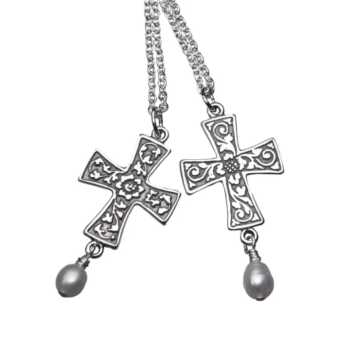 Renaissance Cross Necklace with Pearl