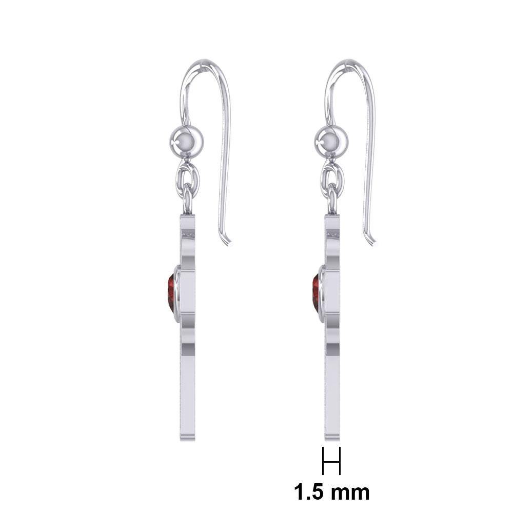 Celtic Cross Earrings with Heart Gemstone - Sterling Silver
