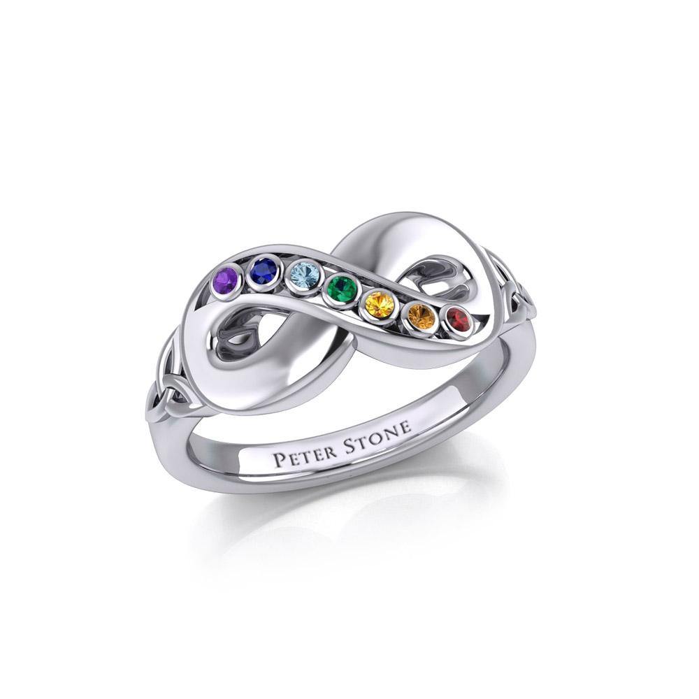 Infinity Symbol Ring with Chakra Gemstones - Sterling Silver