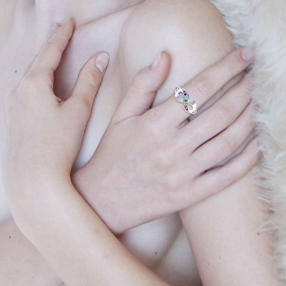 Infinity Symbol Ring with Chakra Gemstones - Sterling Silver