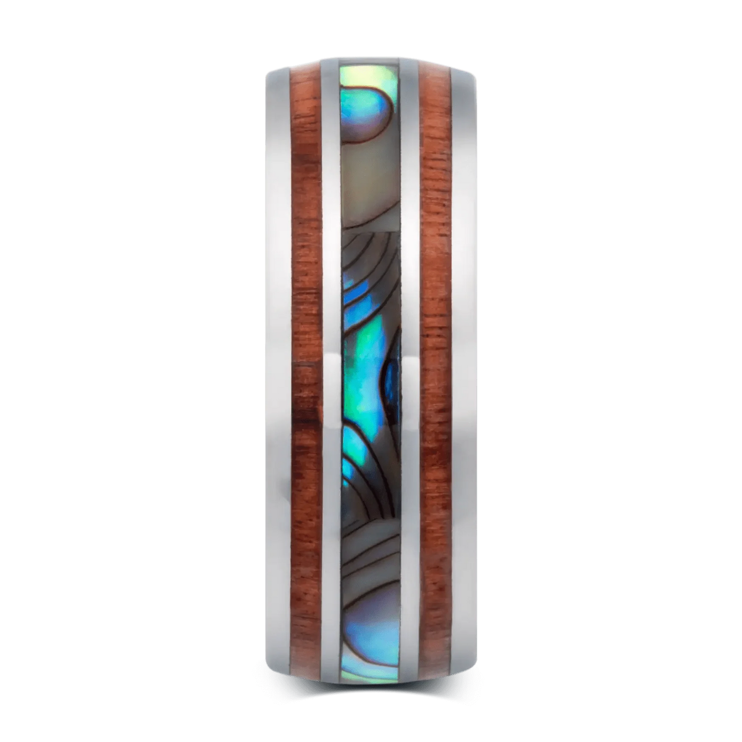 The Angler - Men's Ring / Wedding Band - Tungsten with Abalone Shell and Koa Wood