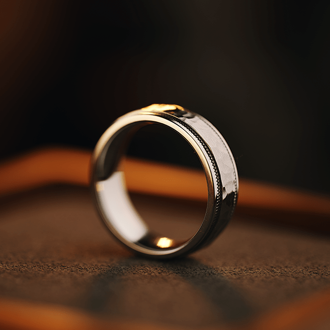 The Dapper - Men's Ring / Wedding Band - Cobalt Chrome with Mille-Grain Accents