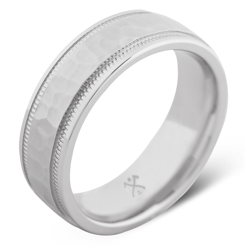 The Dapper - Men's Ring / Wedding Band - Cobalt Chrome with Mille-Grain Accents