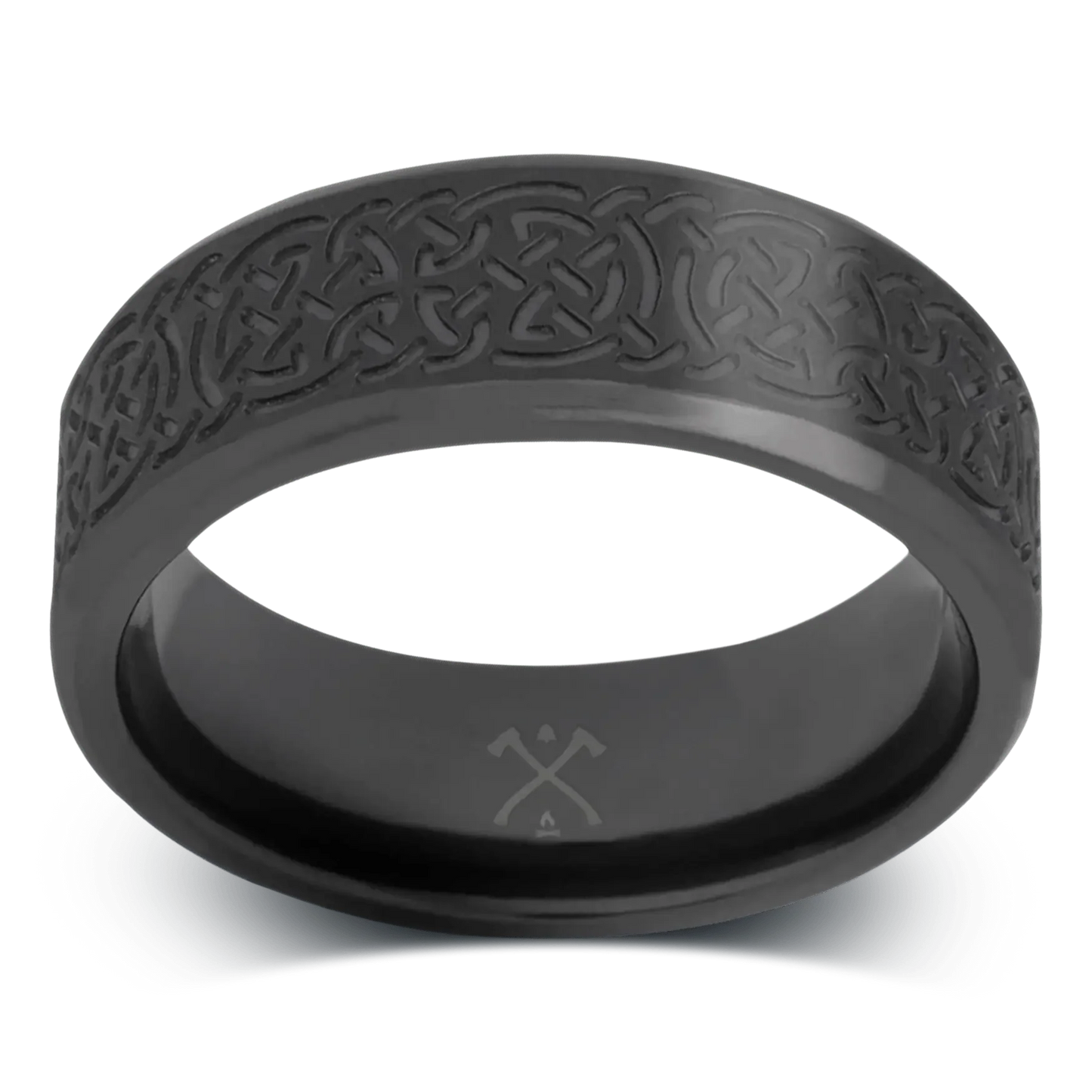 The Doire - Men's Ring / Wedding Band - Charcoal Gray Zirconium with Celtic Knotwork