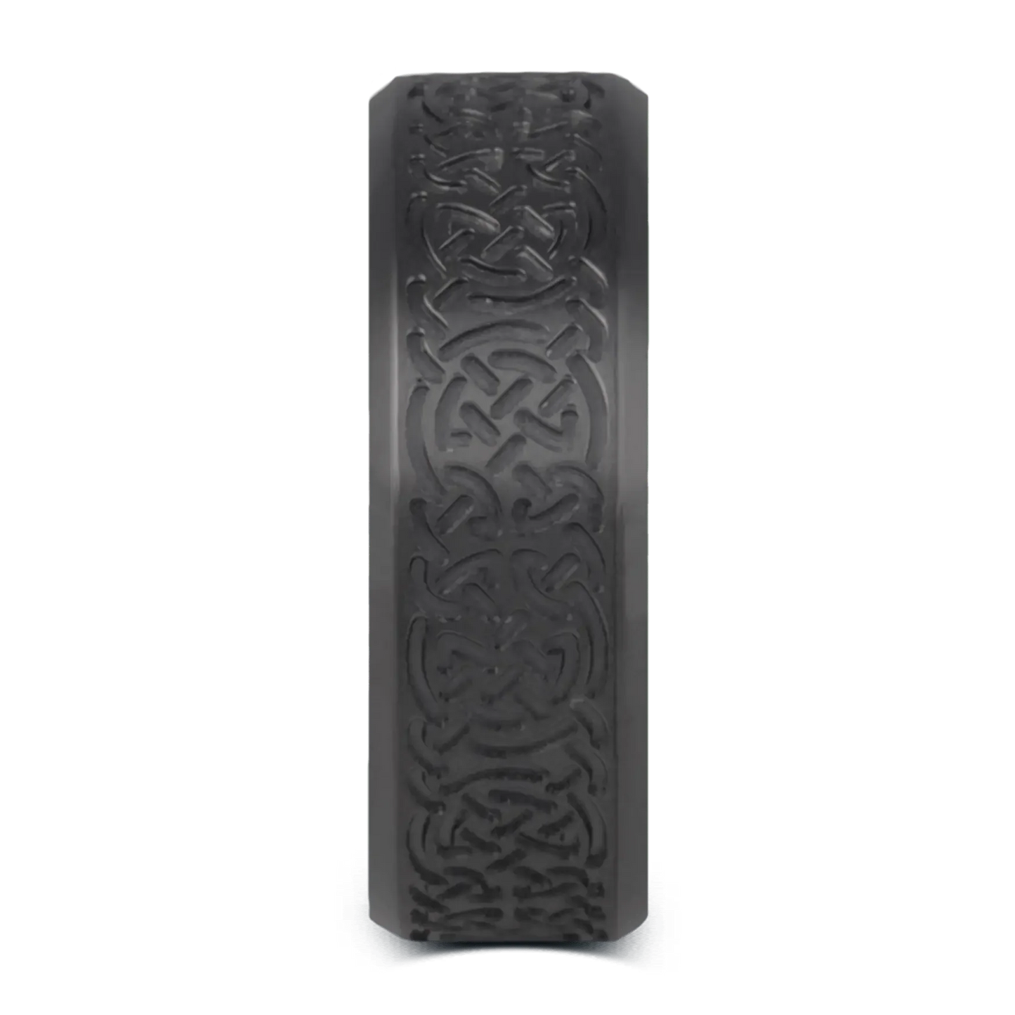 The Doire - Men's Ring / Wedding Band - Charcoal Gray Zirconium with Celtic Knotwork