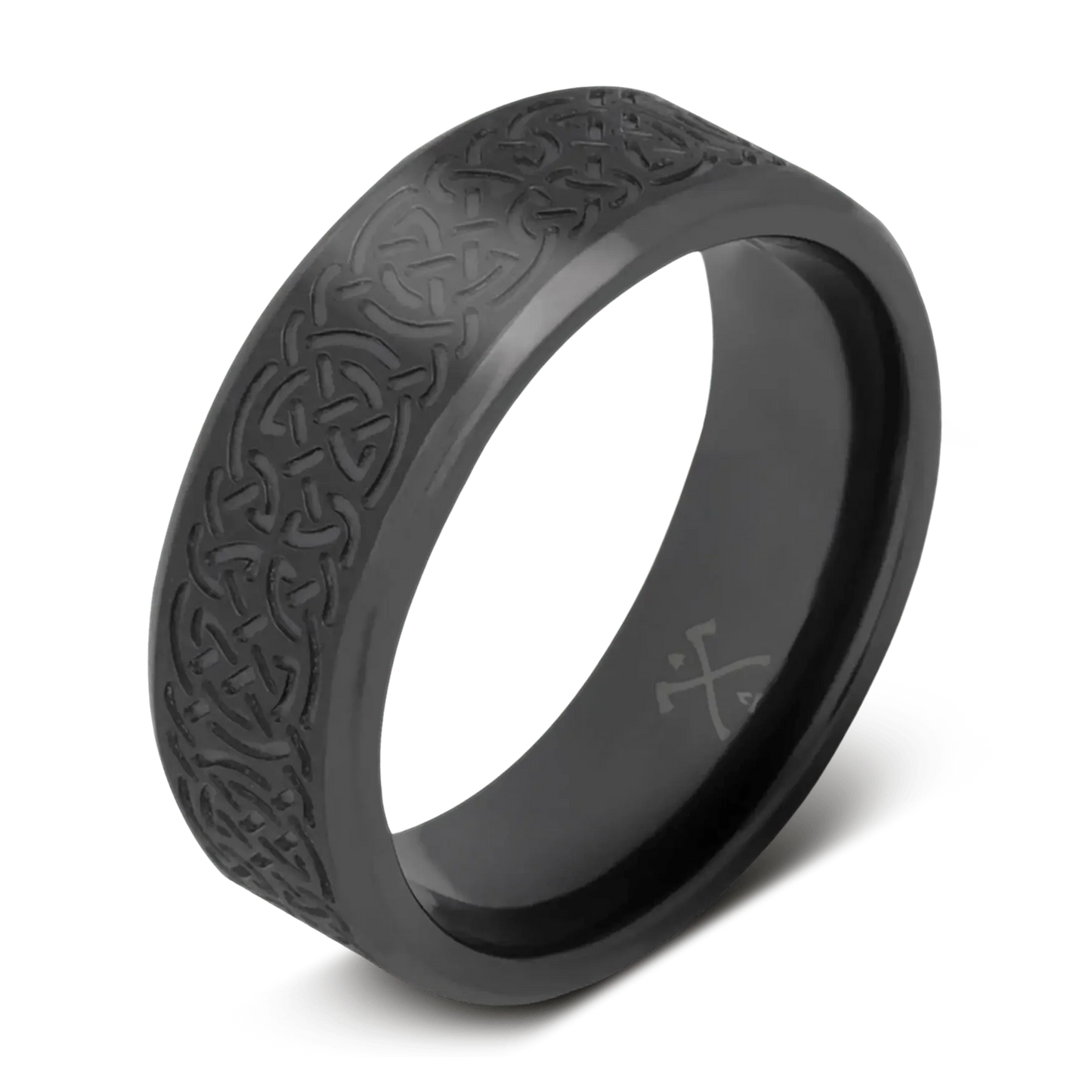 The Doire - Men's Ring / Wedding Band - Charcoal Gray Zirconium with Celtic Knotwork