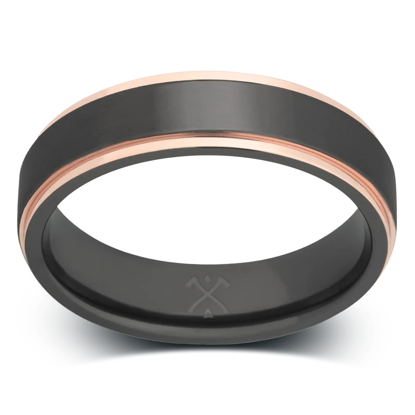 The Fitzgerald - Men's Ring / Wedding Band - Charcoal Gray Zirconium with Rose Gold