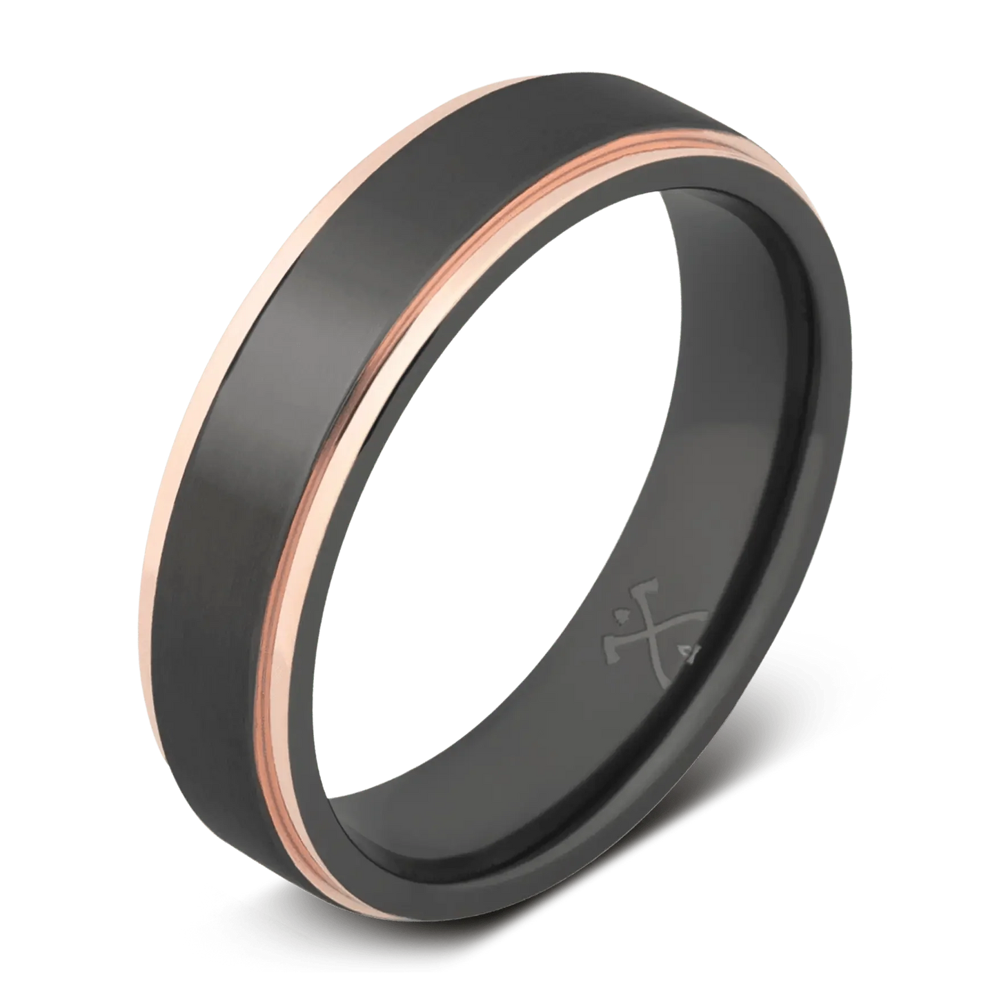 The Fitzgerald - Men's Ring / Wedding Band - Charcoal Gray Zirconium with Rose Gold