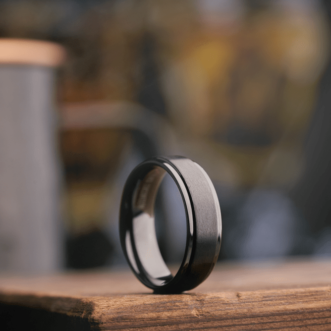 The Genius - Men's Ring / Wedding Band - Charcoal Gray Zirconium