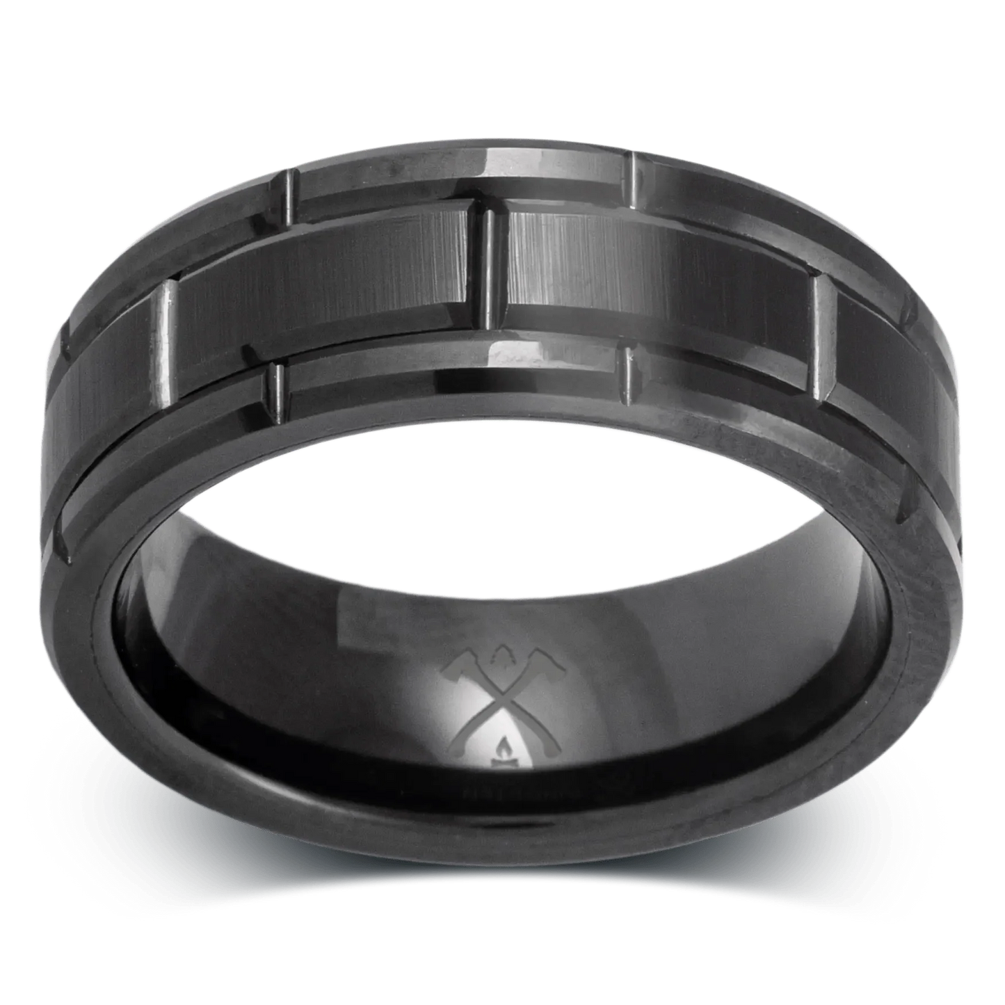 The Keep - Black-Plated Tungsten with Brick Design