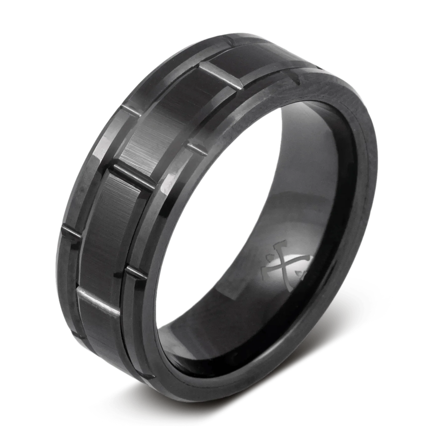 The Keep - Black-Plated Tungsten with Brick Design