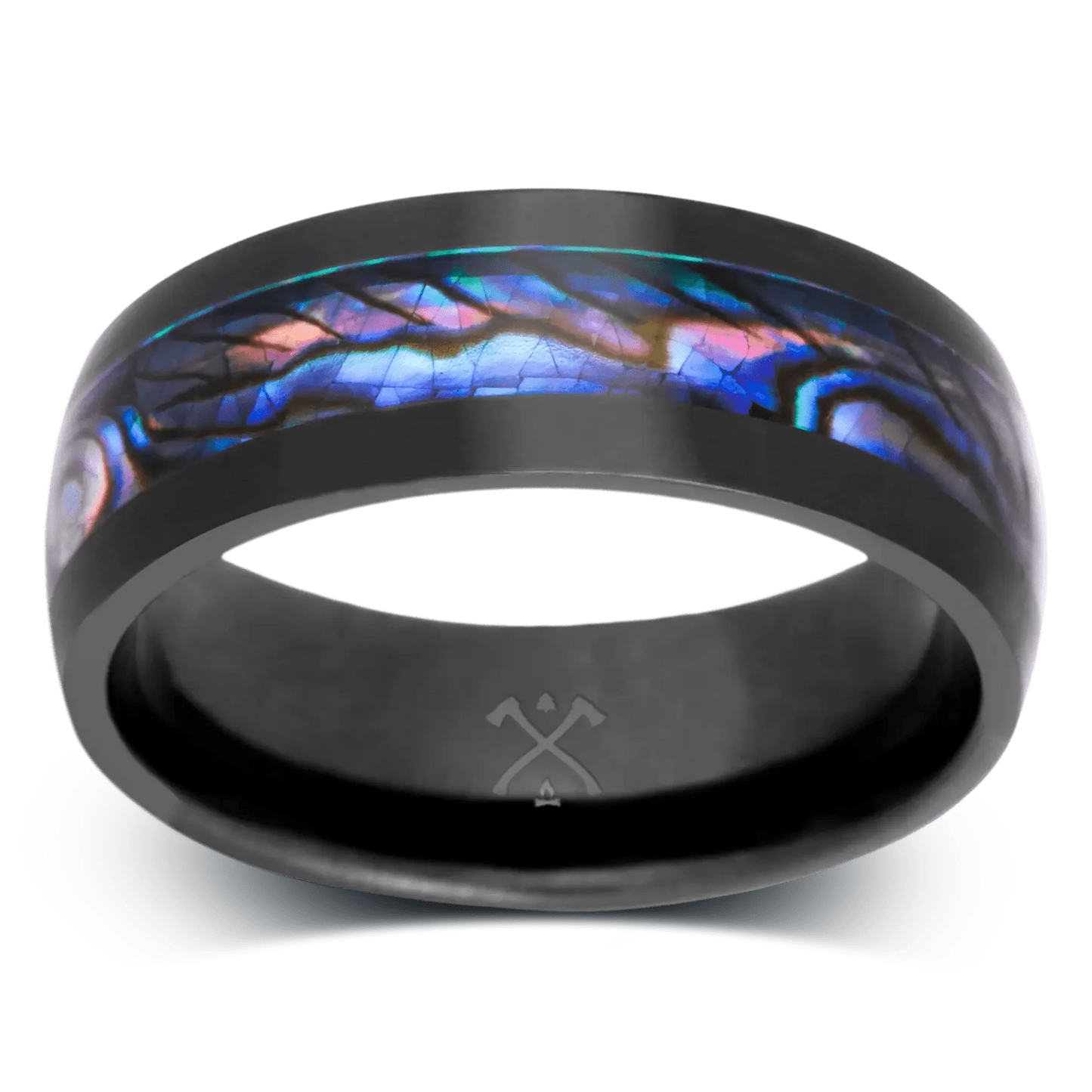 The Mariner - Men's Ring / Wedding Band - Black Zirconium with Abalone Shell