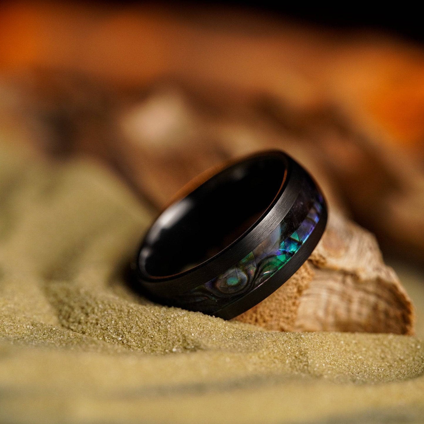 The Mariner - Men's Ring / Wedding Band - Black Zirconium with Abalone Shell