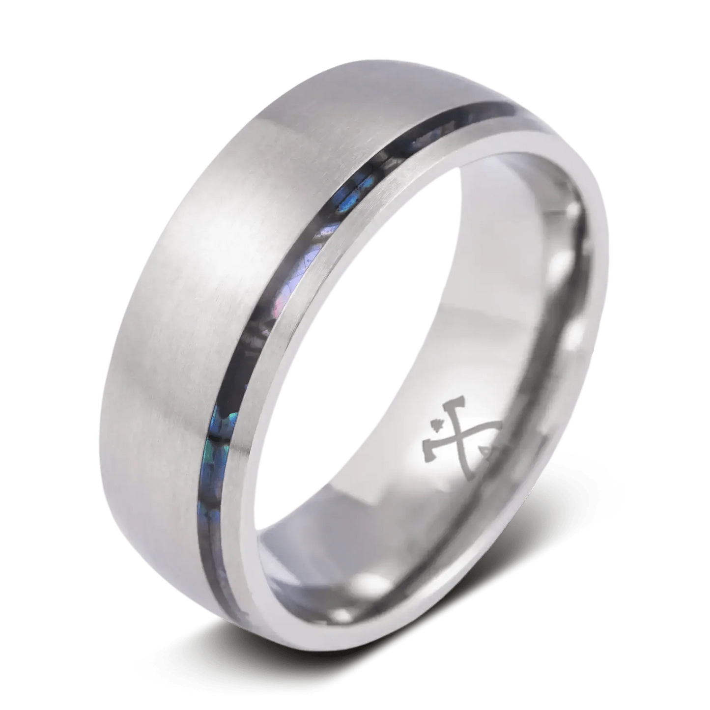 The Navigator - Men's Ring / Wedding Band - Titanium with Abalone Shell