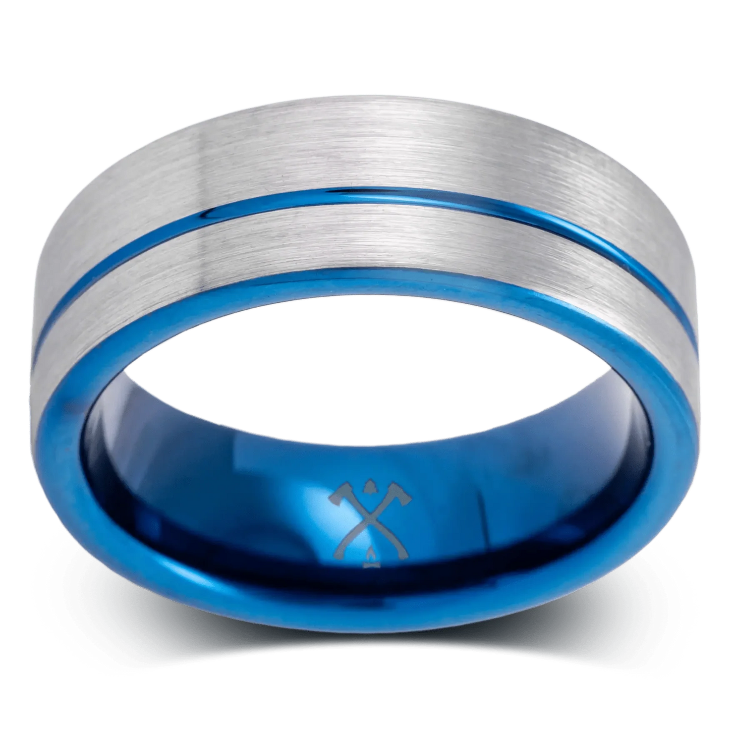 The Peacekeeper - Men's Ring / Wedding Band - Tungsten with Blue Plated Inlay and Interior