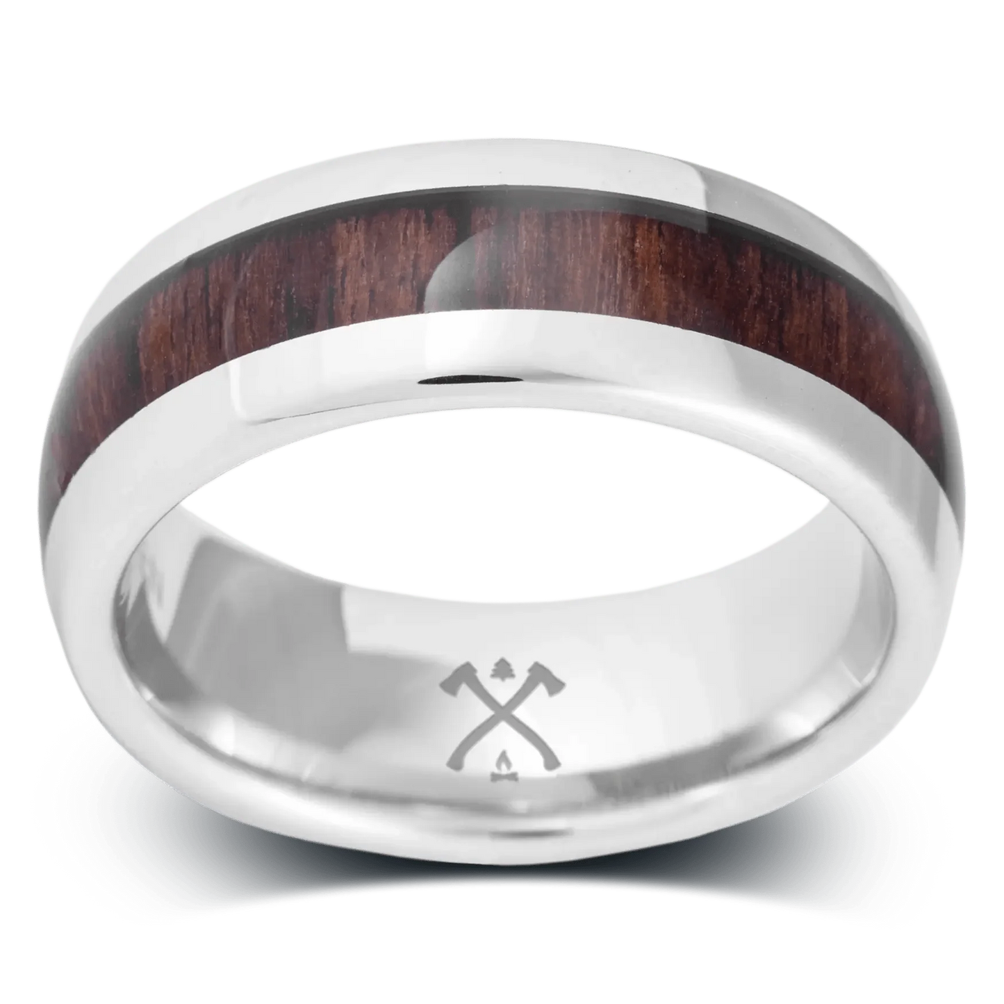 The Rancher - Men's Ring / Wedding Band - Platinum Plated Tungsten with Koa Wood