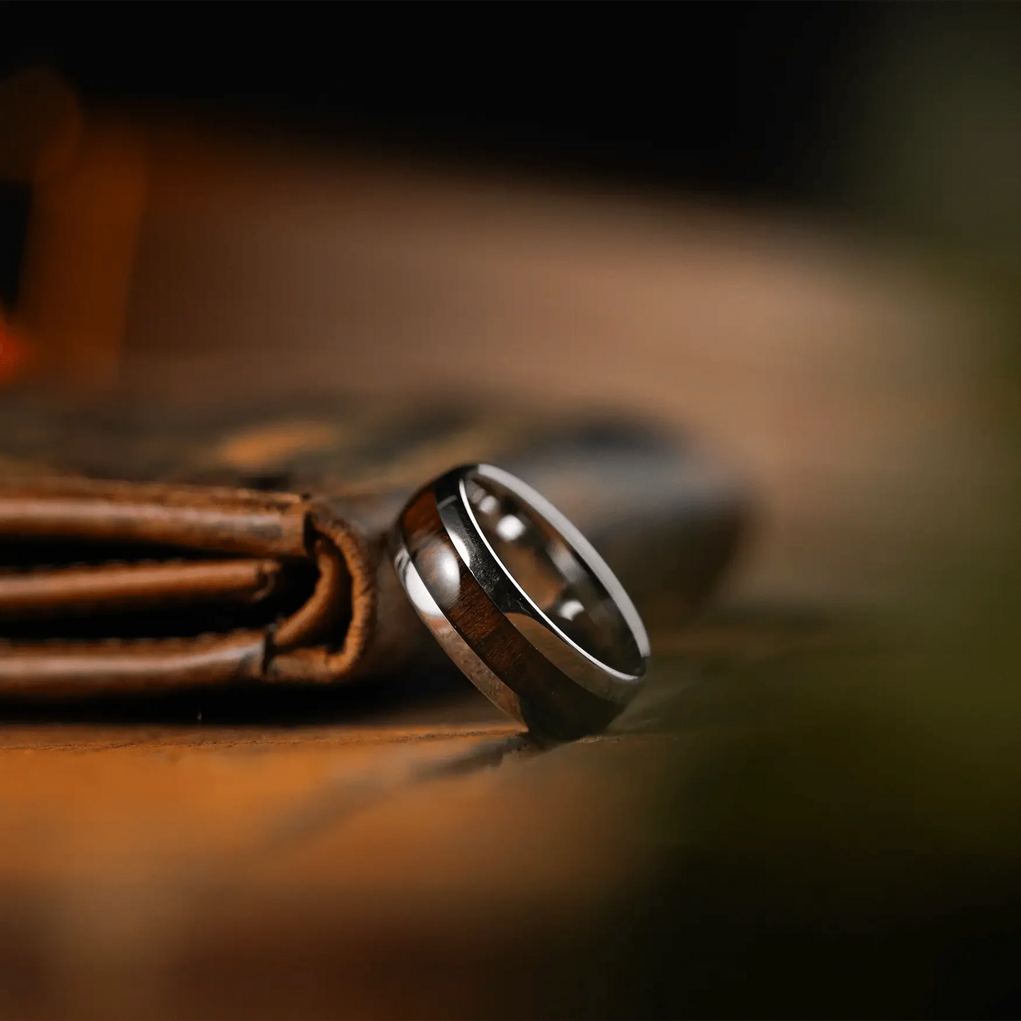 The Rancher - Men's Ring / Wedding Band - Platinum Plated Tungsten with Koa Wood