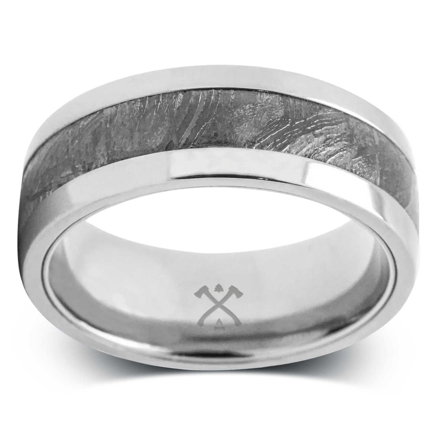 The Rocketeer - Men's Ring / Wedding Band - Titanium with Meteorite Inlay