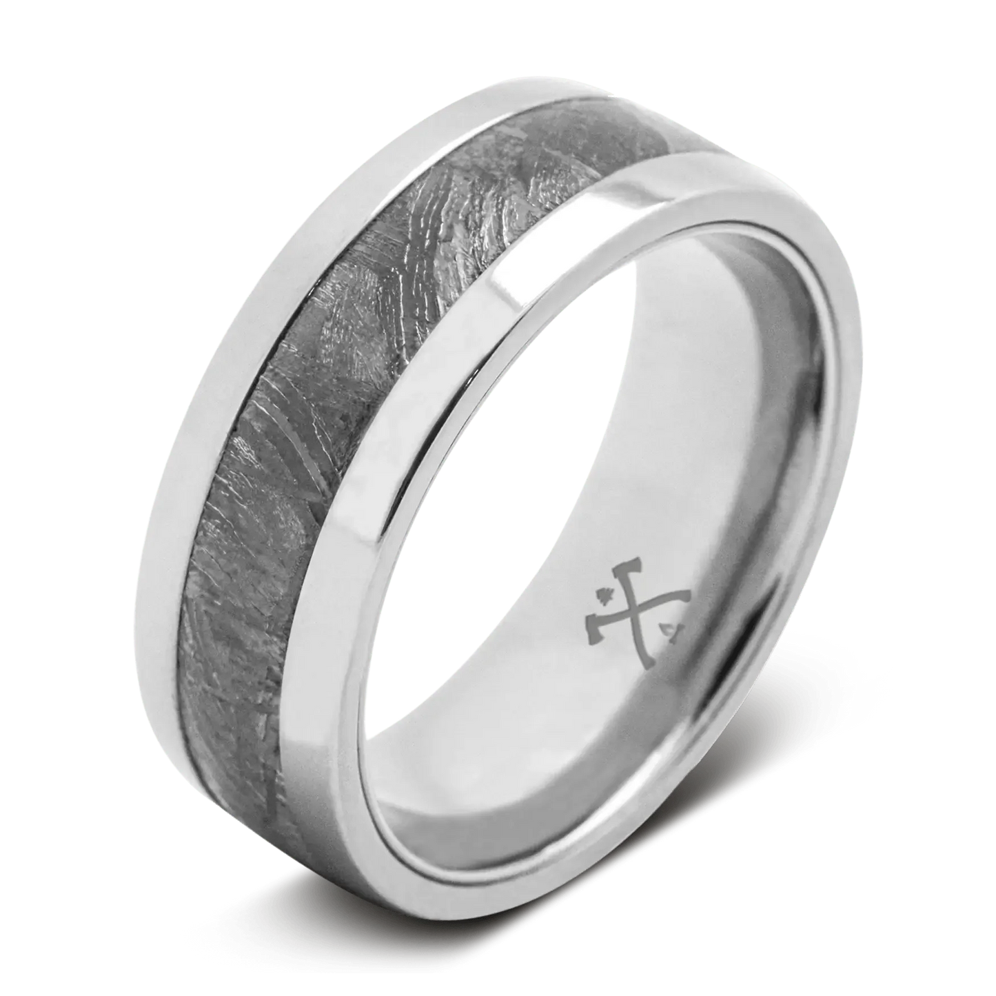 The Rocketeer - Men's Ring / Wedding Band - Titanium with Meteorite Inlay