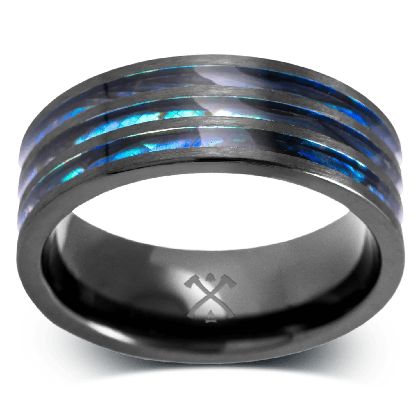 The Sailor - Men's Ring / Wedding Band - Black Zirconium with Abalone Shell