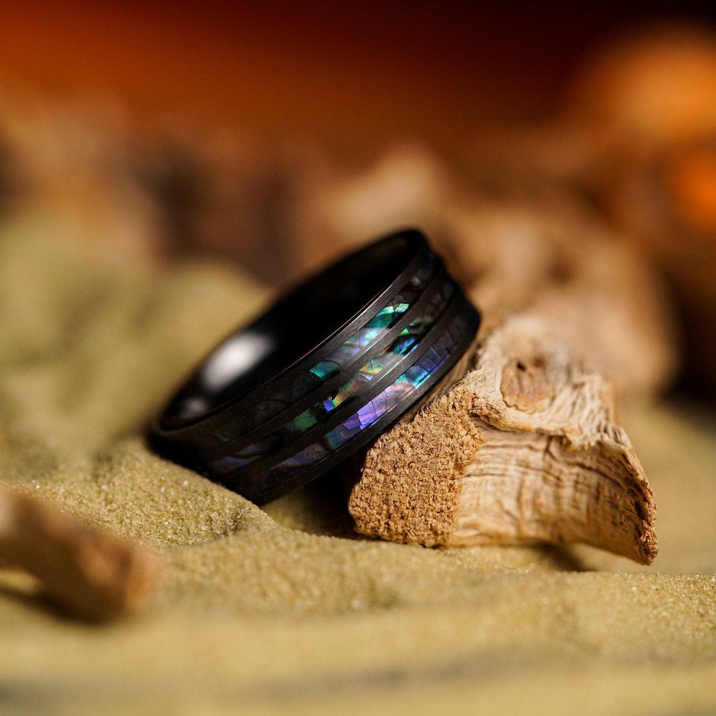 The Sailor - Men's Ring / Wedding Band - Black Zirconium with Abalone Shell