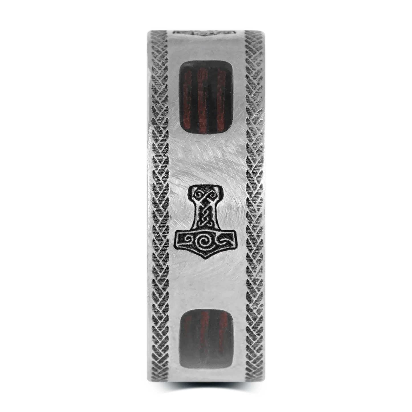 The Thor - Men's Ring / Wedding Band - Titanium with Leather Inlay and Etched Thor's Hammer
