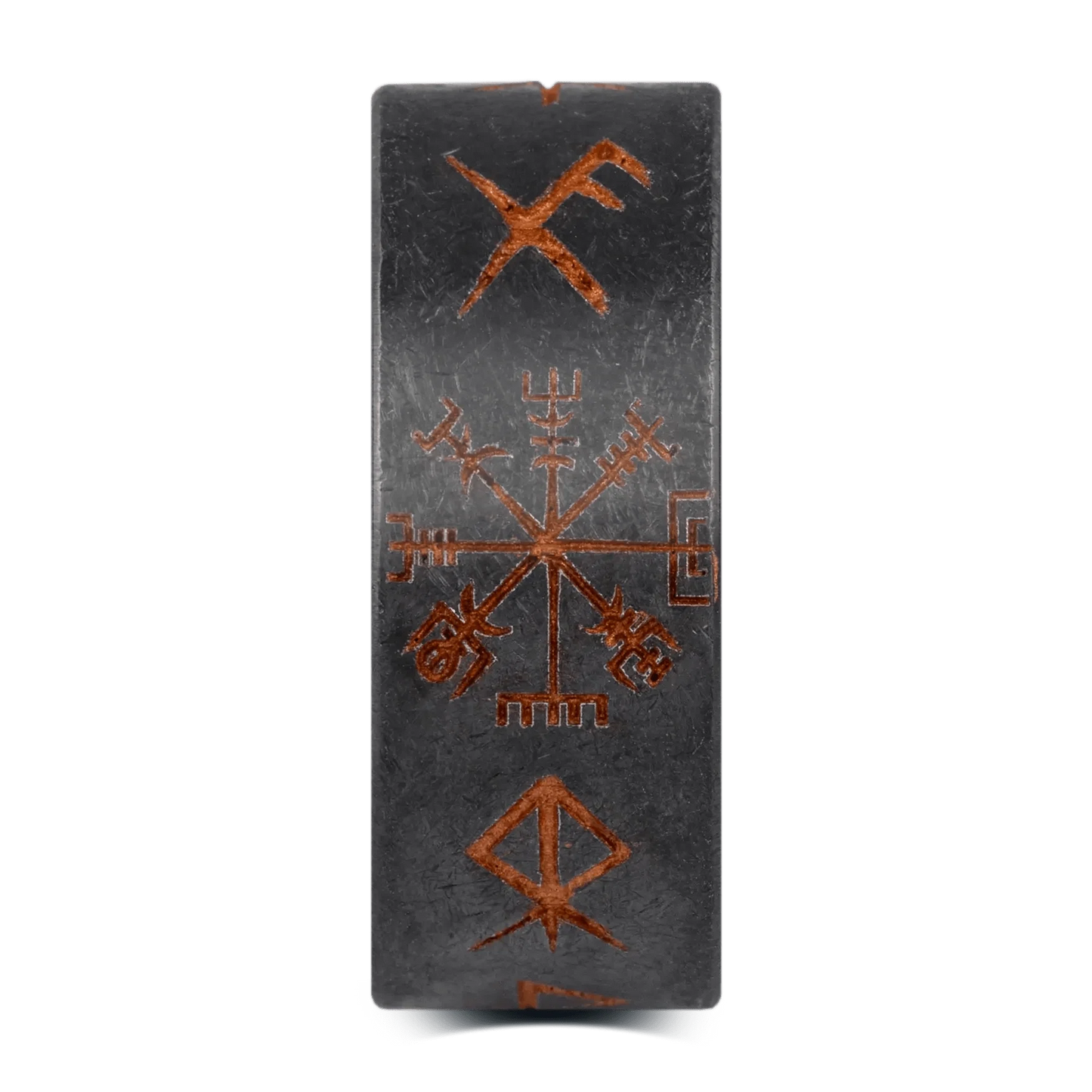 The Wayfinder - Men's Ring / Wedding Band - Black Zirconium with Etched Viking Runes and Compass