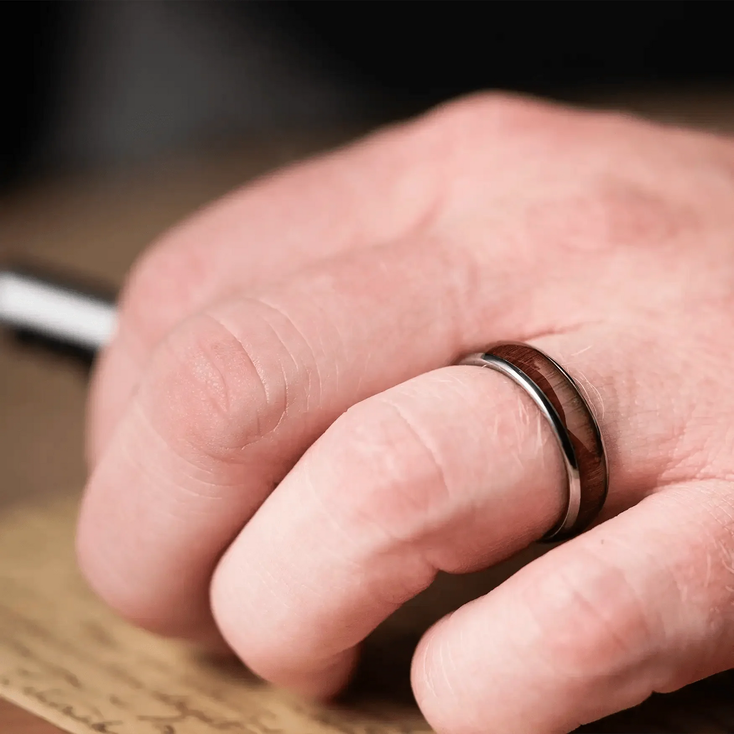 The Writer - Men's Ring / Wedding Band - Tungsten and Koa Wood