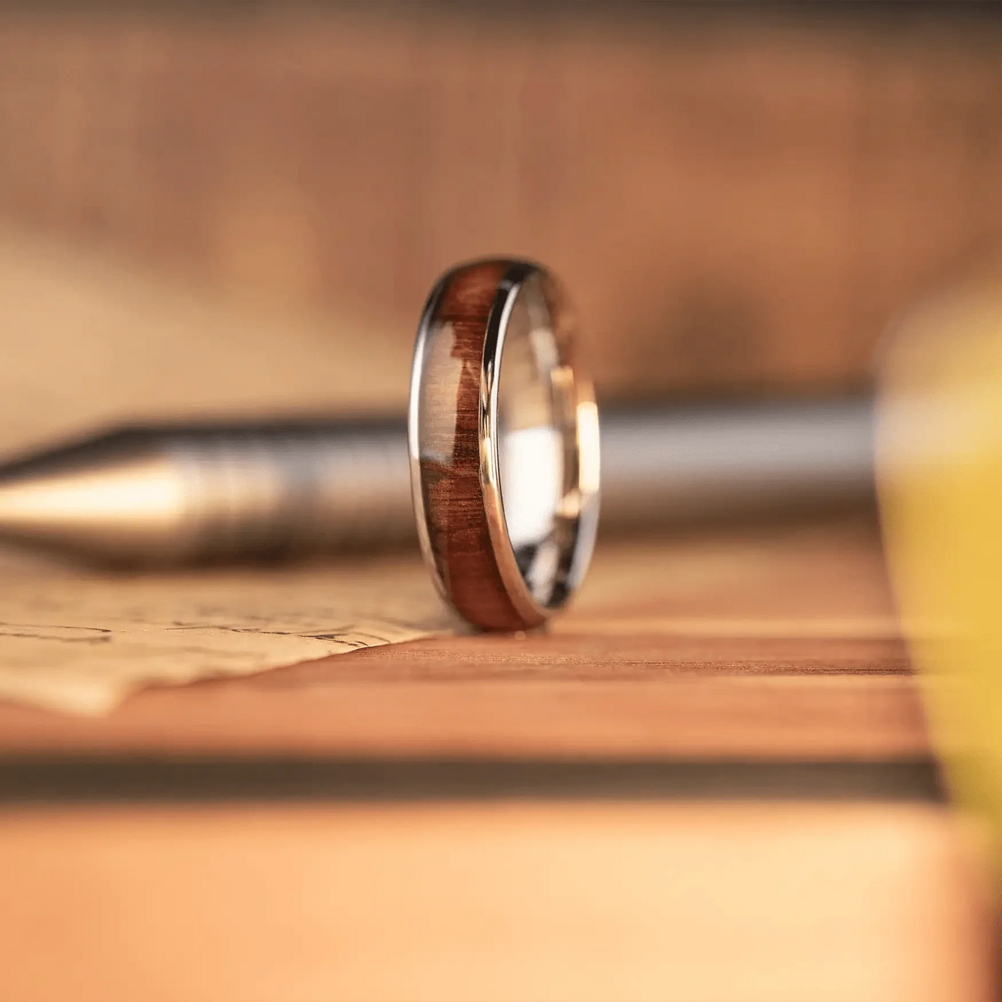 The Writer - Men's Ring / Wedding Band - Tungsten and Koa Wood