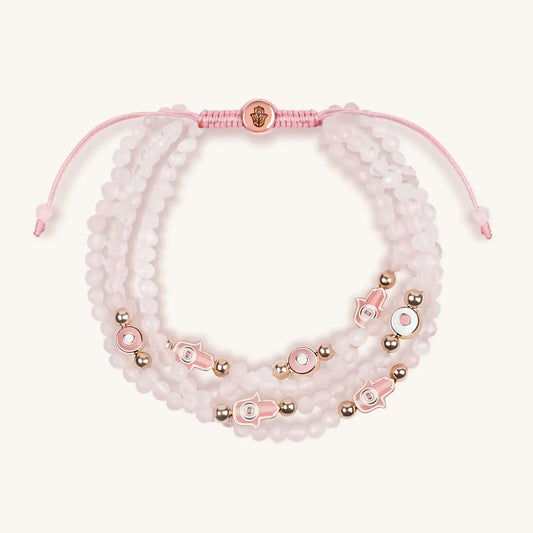 Gentle Soul - Rose Quartz Hamsa Evil Eye Charm Bracelet