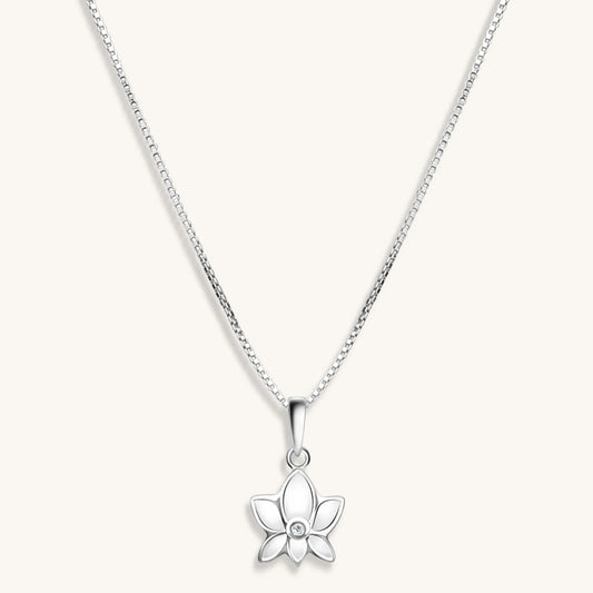 Divine Virtue - White Enamel Diamond Lotus Necklace