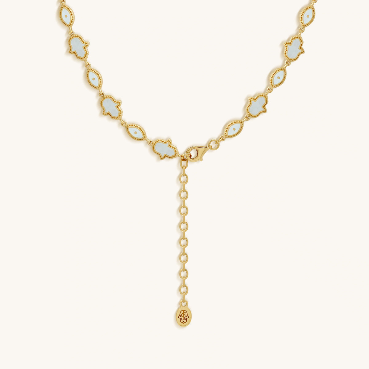 Lunar Alignment Rainbow Moonstone Hamsa & Evil Eye Gold Necklace