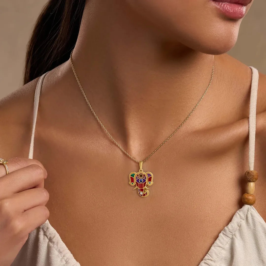 Tranquil Aura – Elephant Multi-Gemstone Necklace