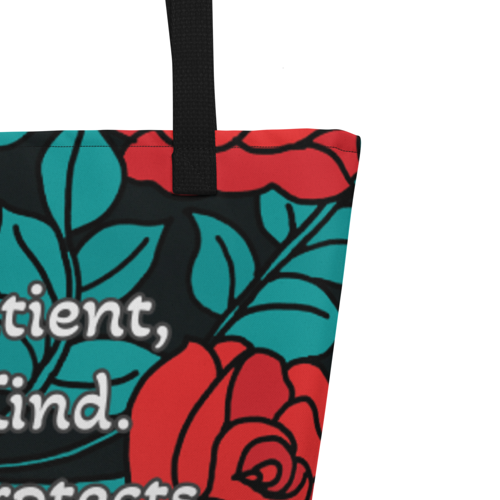 "Love Is Patient, Love Is Kind" (First Corinthians) Large Tote Bag with interior pocket